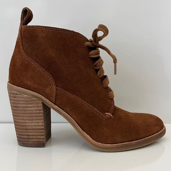 DOLCE VITA Seiko Suede Leather Lace-Up Stacked Heel Ankle Boots in Brown - Picture 1 of 14